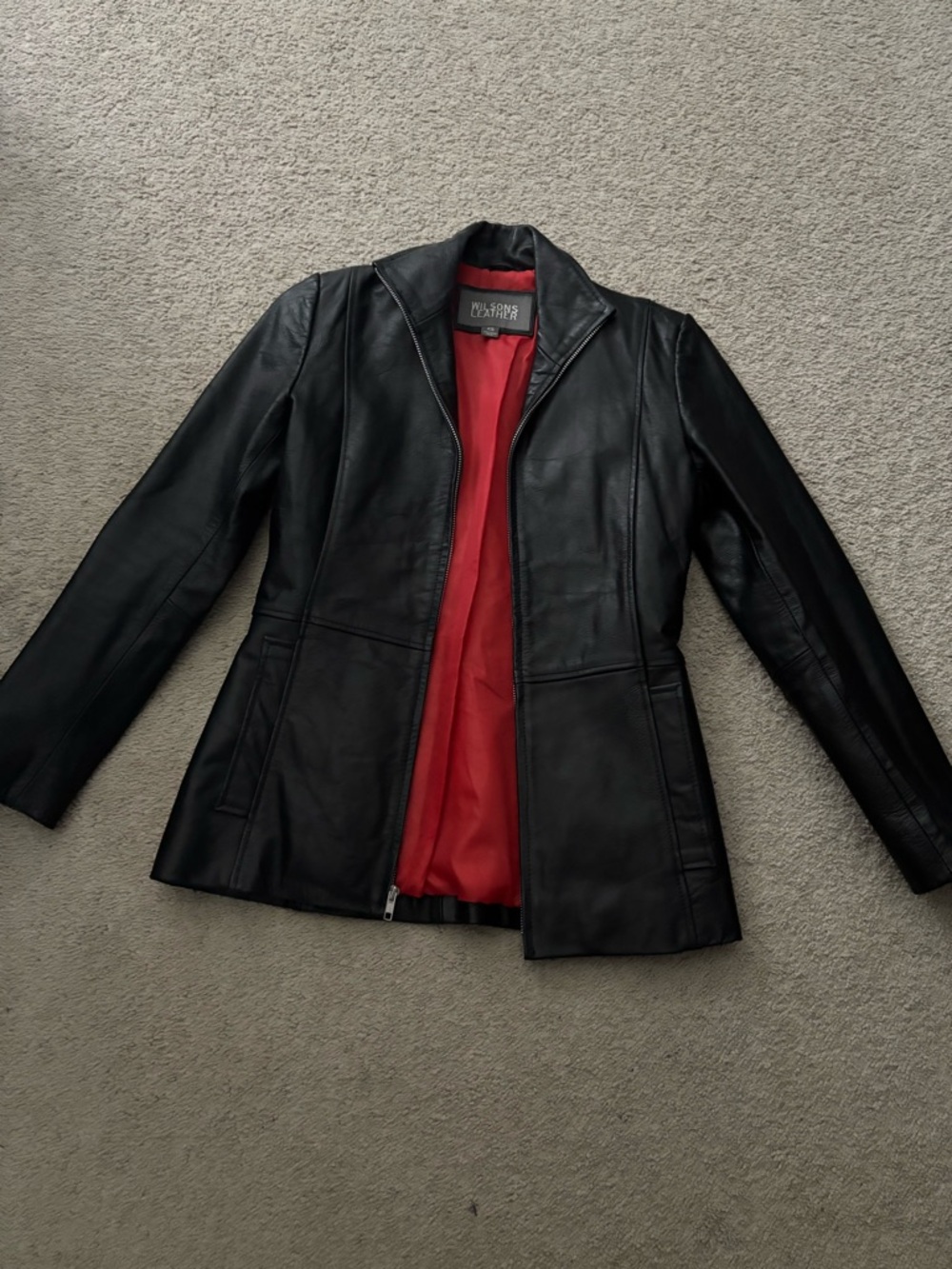 Wilsons Leather Black Leather Jacket with Red Lining